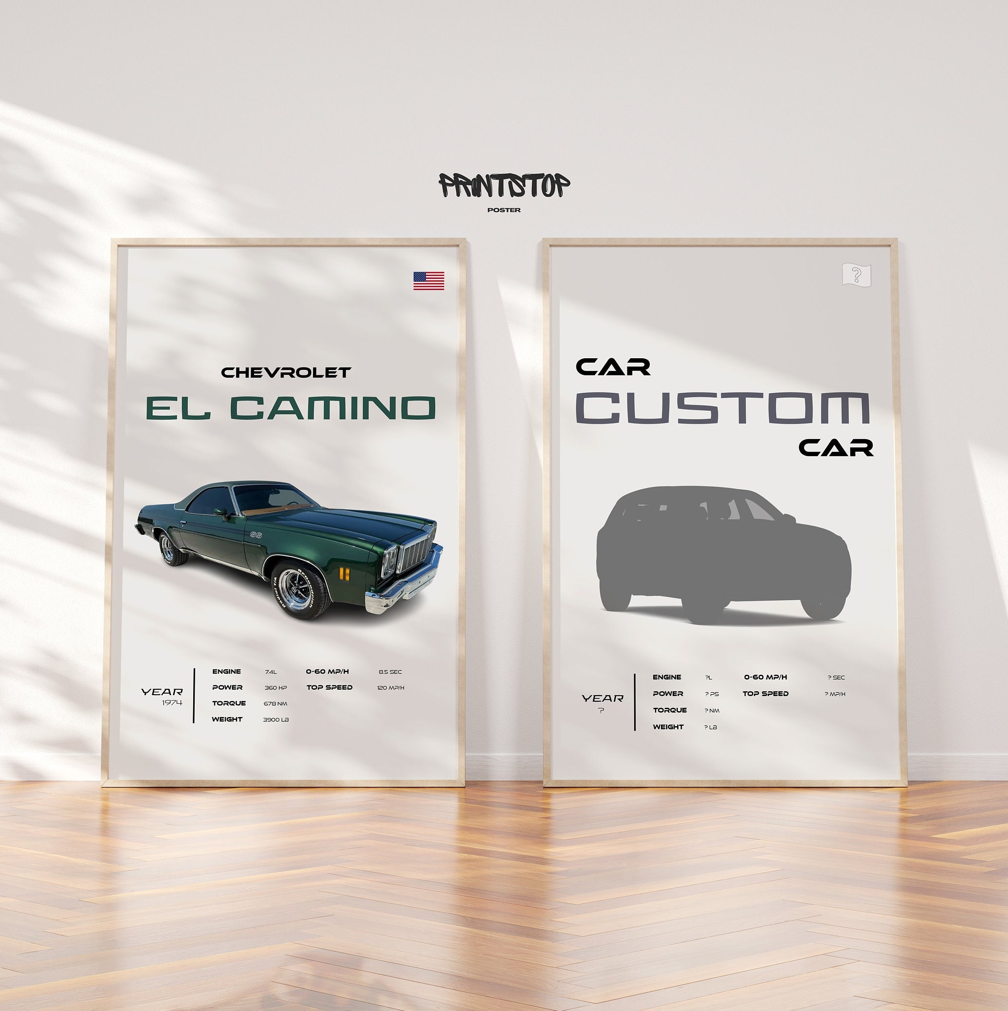 1974年式シボレー エルカミーノ SS ポスター：クラシックマッスルカー