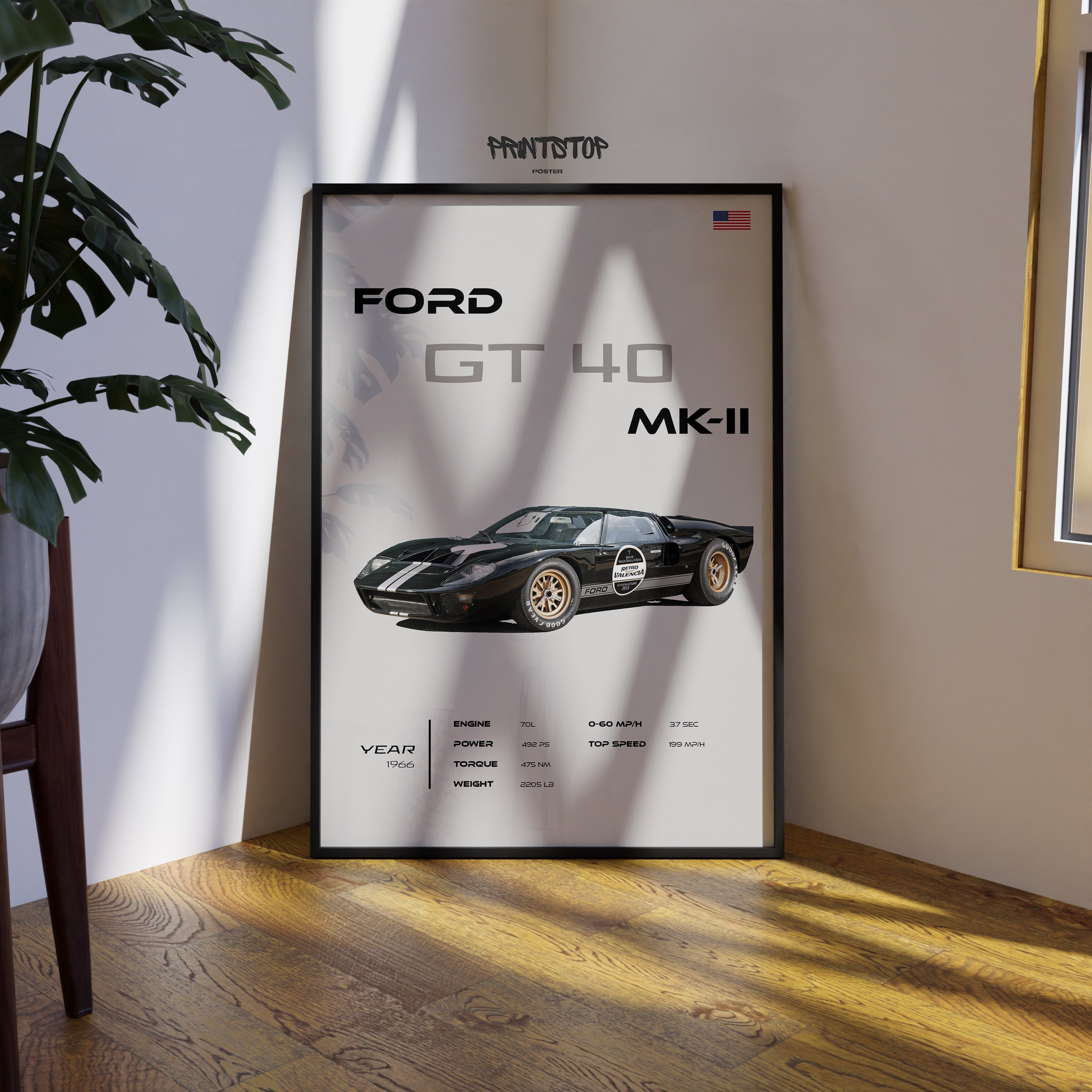 Ford GT40 MK-II 1966 Vintage Car Poster, Classic Racing Car