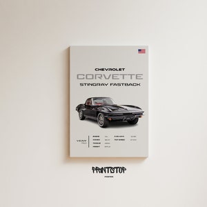 1963 Chevrolet Corvette Stingray Fastback Poster, Vintage Sportwagen, Garage Dekor, Kunstdruck, Geschenk für Autoliebhaber