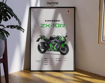 Kawasaki Ninja ZX-10R Poster – Superbike Wall Art, Motorcycle Print, Garage Decor
