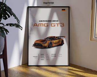 Mercedes AMG GT3 Racing Poster – German Supercar Art Print for Office or Garage Decor