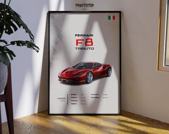 Ferrari F8 Tributo Wall Poster – Supercar Art Print for Car Lovers and Gift Decor