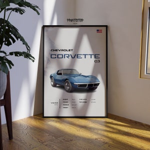 Chevrolet Corvette C3 Poster, Oldtimer-Druck, Vintage Auto Art, perfektes Geschenk für Autoliebhaber, Retro-Stil Wohnkultur