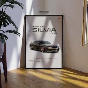 Póster del Nissan Silvia S15, arte mural para garaje, impresión de coches japoneses, decoración de pared en lienzo, regalo para entusiastas de los coches