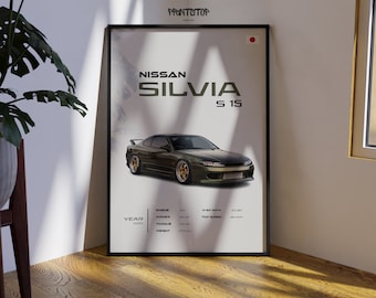 Póster del Nissan Silvia S15, arte mural para garaje, impresión de coches japoneses, decoración de pared en lienzo, regalo para entusiastas de los coches