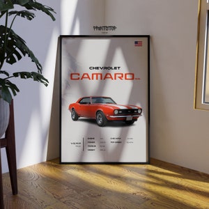 Corvette Camaro SS Oldtimer-Poster, Vintage Red Muskelauto-Druck, American Auto Wandkunst, Auto-Sammler-Dekor, Muskel-Auto-Fangeschenk