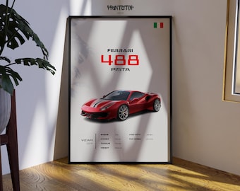 Ferrari 488 Pista Poster | Supercar Wall Art Print | Garage Decor