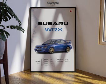 Subaru WRX 2004 Poster: Classic Blue Rally Car Art