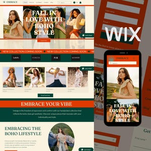 Boho Wix Website Template - Online Shop & Blog Design for Creative Stores | Editable, Modern| DIY Website Design