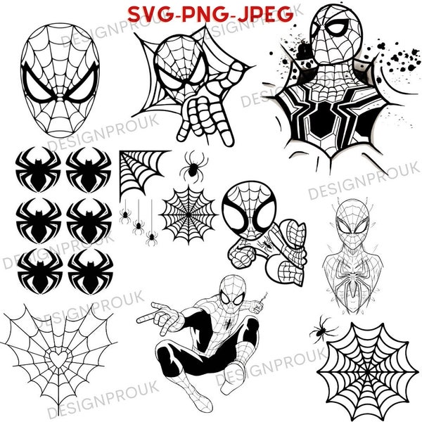 10 Spiderman SVG, spiderman png files, spider man svg bundle, spidey svg, baby spiderman vector, Instant Download | Transparent Background