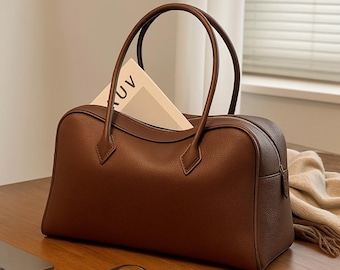 Soft Leather Tote Bag: Classic Top Handle Handbag
