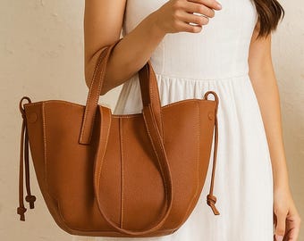 Handgemachte Braune Lederne Einkaufstasche, Alltagshandtasche