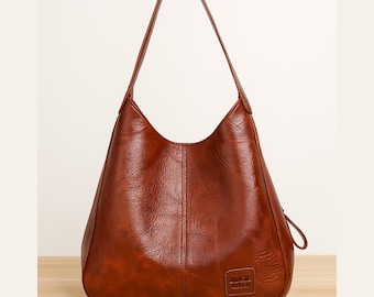Women's Vintage Shoulder Bag – French Designer Style, Large Capacity, leather tote bag