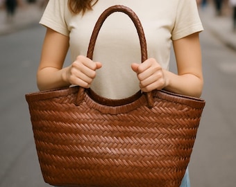 Handgewebte Leder Hobo Bag: Geflochtene dunkelbraune Schultertasche