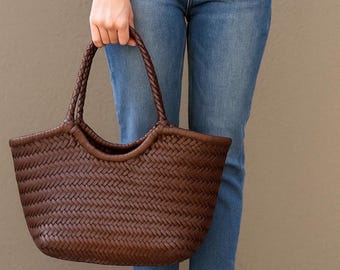 Vintage gewebte Leder Korbtasche: Handgemachte Damen Geldbörse