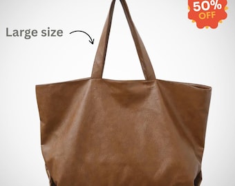 Extra Large Leather Tote Bag: Versatile Travel Shoulder Bag