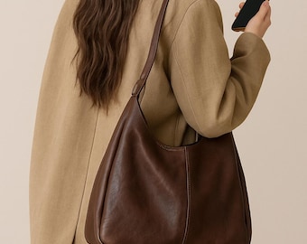 Soft Leather Slouchy Hobo Tote Bag: Women's Crossbody Work & Travel Bag
