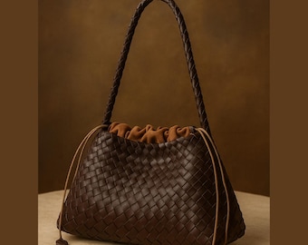 Bolso tote de cuero tejido a mano: bolso de hombro grande estilo bohemio