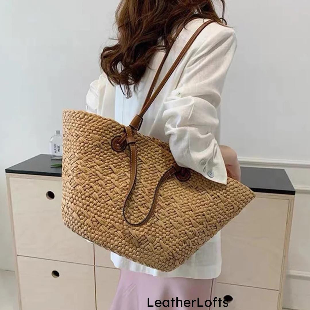 Handmade Straw Woven Tote Bag: Large Boho Beach Shoulder Bag - Etsy