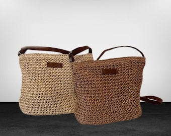 Borsa a tracolla in paglia intrecciata: borsa da spiaggia leggera