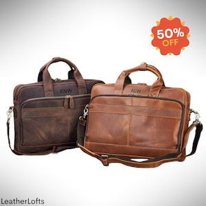 Personalized Vintage Leather Briefcase, Messenger Bag, Men Leather Shoulder Bag, Leather Laptop Bag, Best Valentines Day Gift for Him