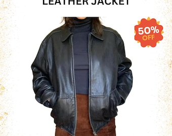 90s real leather bomber jacket レザージャケット 90s Oversized Leather Bomber Jacket, Distressed Vintage