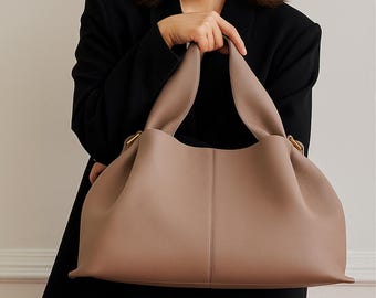 Strukturierte Rindsleder Top Griff Tasche - Schicke Handtasche mit Riemen