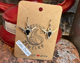 Western Longhorn Ohrringe – Kuh Schädel Ohrringe mit Cubic Zirkon – Boho Country Cowgirl Schmuck