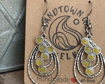 Honeycomb Hoop Earrings | Boho Bee Jewelry | Nature Inspired Resin Earrings