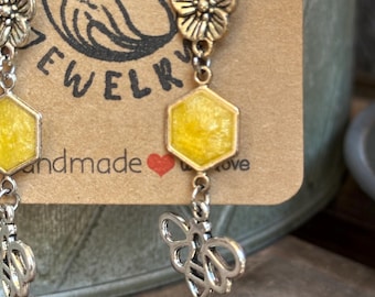 Honeycomb Bee Earrings