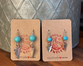 Handmade Turquoise Arrowhead Dangle Earrings | Boho Southwestern Jewelry