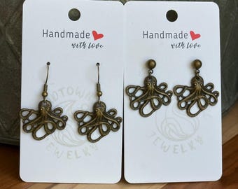 Octopus Earrings – Antique Bronze Nautical Dangle Jewelry