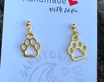 Gold Paw Print Earrings – Pet Lover Jewelry, Handmade Animal Lover Gift