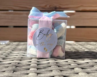 Dulce recuerdo para revelar el género de tu bebé en camino: dulces rosas y azules, sin personalizar, en cono, bolsa, estuche, caja o chupete.