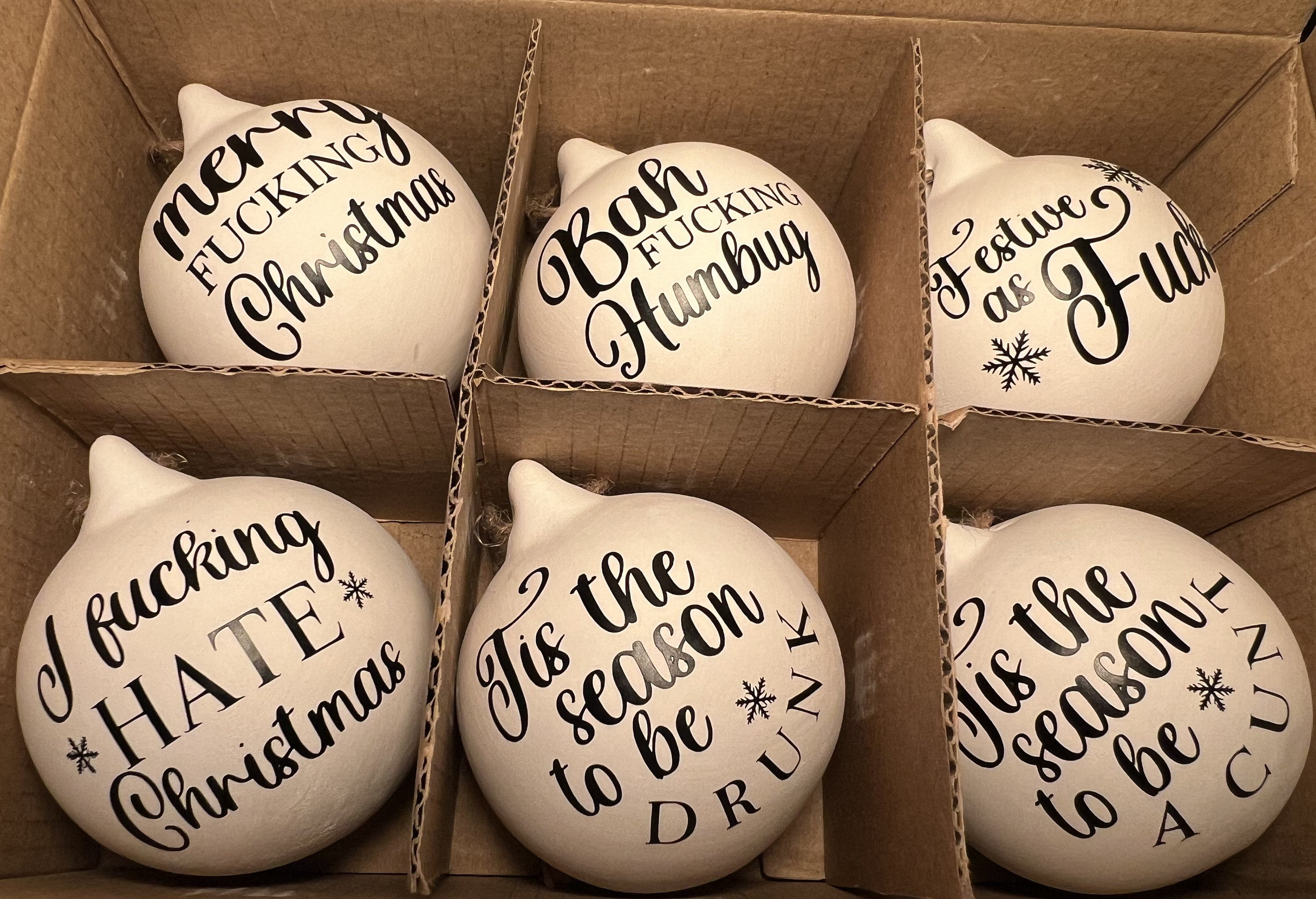 Rude Baubles | Funny Offensive Bauble | Swear Words | Secret Santa | Novelty Gift | Christmas Baubles | Ceramic Bauble | Minimalist Bauble