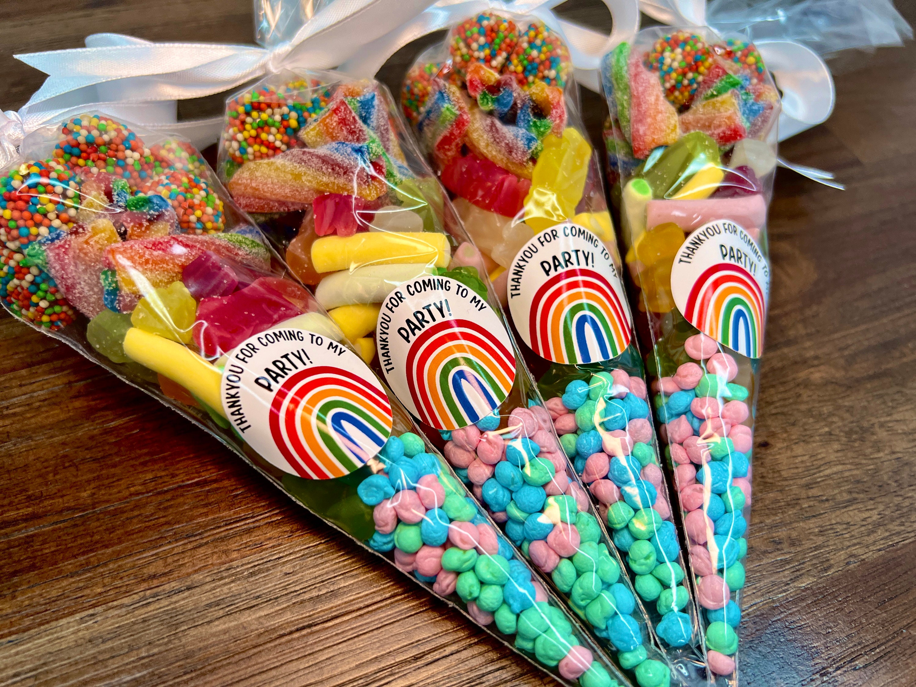 Rainbow Birthday Party Favours, Sweet Cone Treats, Party Bag Fillers, Kids Party Sweets, Rainbow Party Gift, Rainbow Sweets, Multicolour