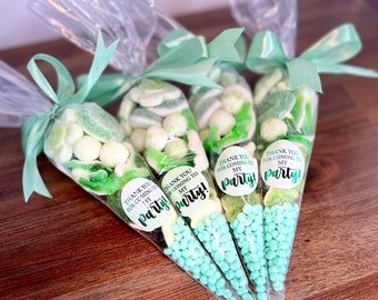 Green Birthday Party Favours, Sweet Cone Treats, Party Bag Fillers, Kids Party Sweets, Green Party Sweets