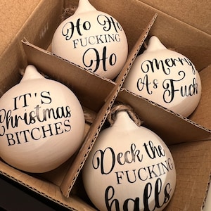 Rude Baubles | Funny Offensive Bauble | Swear Words | Secret Santa | Novelty Gift | Christmas Baubles | Ceramic Bauble | Minimalist Bauble