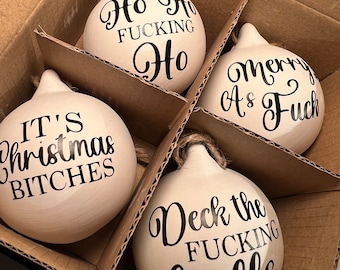 Rude Baubles | Funny Offensive Bauble | Swear Words | Secret Santa | Novelty Gift | Christmas Baubles | Ceramic Bauble | Minimalist Bauble