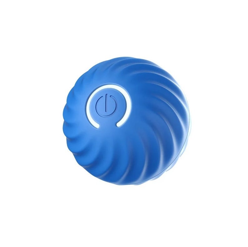 May include: A blue textured ball with a white power button.