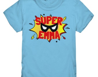 T-shirt Superheroine Superhero pour enfants avec votre propre nom – idée cadeau personnalisée pour garçons et filles