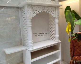 White Marble Temple with Engraved Work / Jali Work (Vietnam White, Makrana White, Agaria White, Ambaji White)