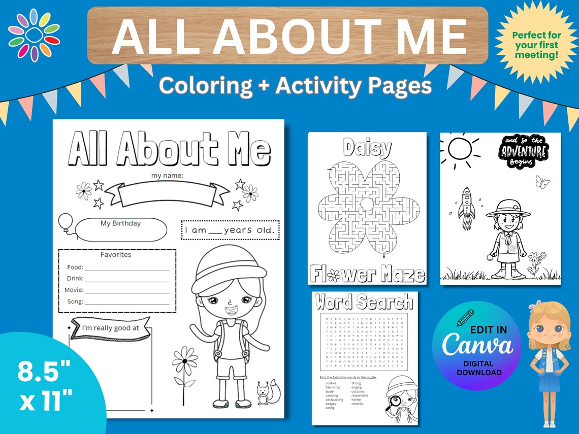 Printable All About Me Scout Activity, Editable New Member Introduction ...