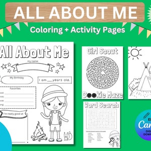 Printable All About Me Scout Activity: Editable Coloring Page (Digital Download)