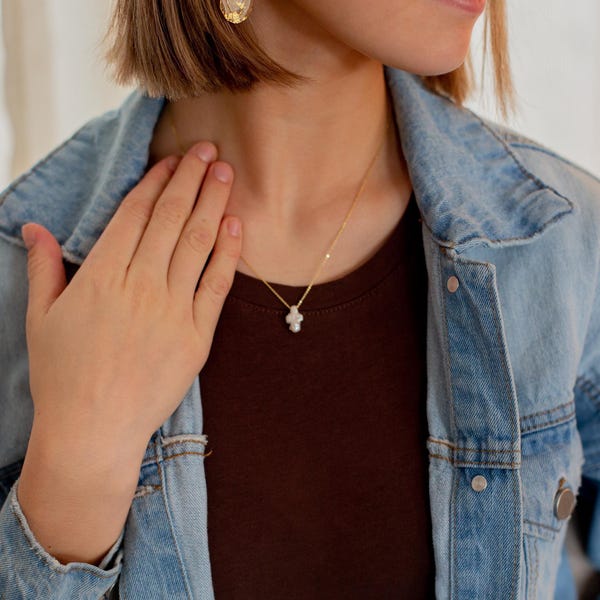 Dainty pearl cross necklace