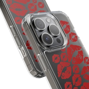 Custodia per telefono con labbra rosse, cover per iPhone con stampa di baci, custodia trasparente con estetica audace, design sexy a forma di rossetto, regalo di San Valentino per lei