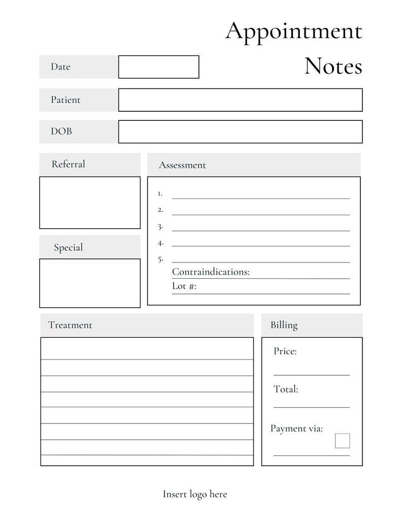Aesthetic Services Appointment Notes Template - Etsy