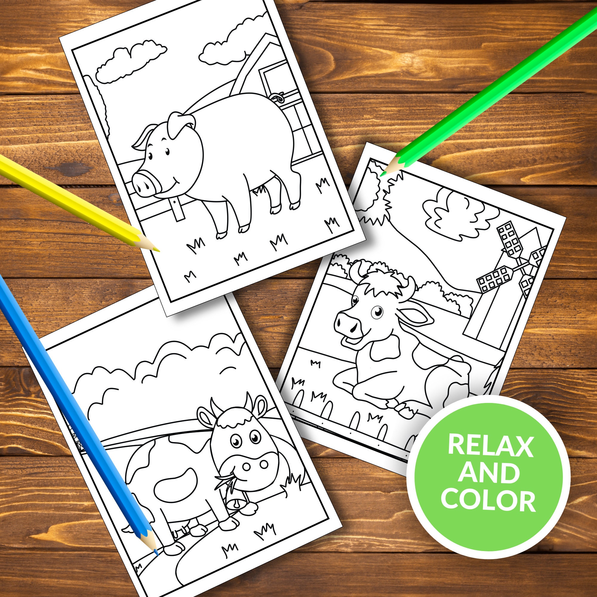 Farm Animals Printable Coloring Pages, Farm Animals Coloring Book, Easy ...