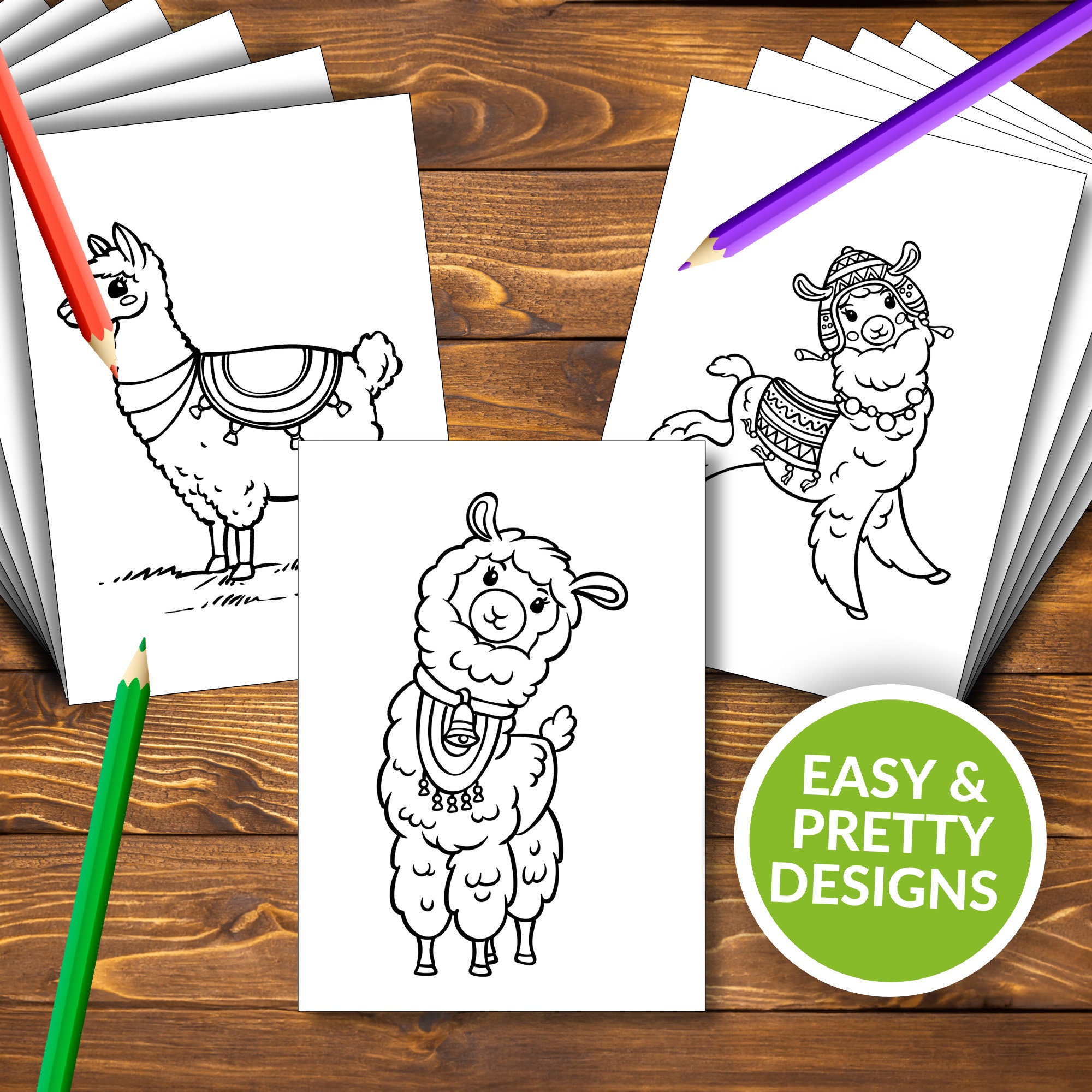 Cute Llama Printable Coloring Pages, Llama Coloring Book, Easy and