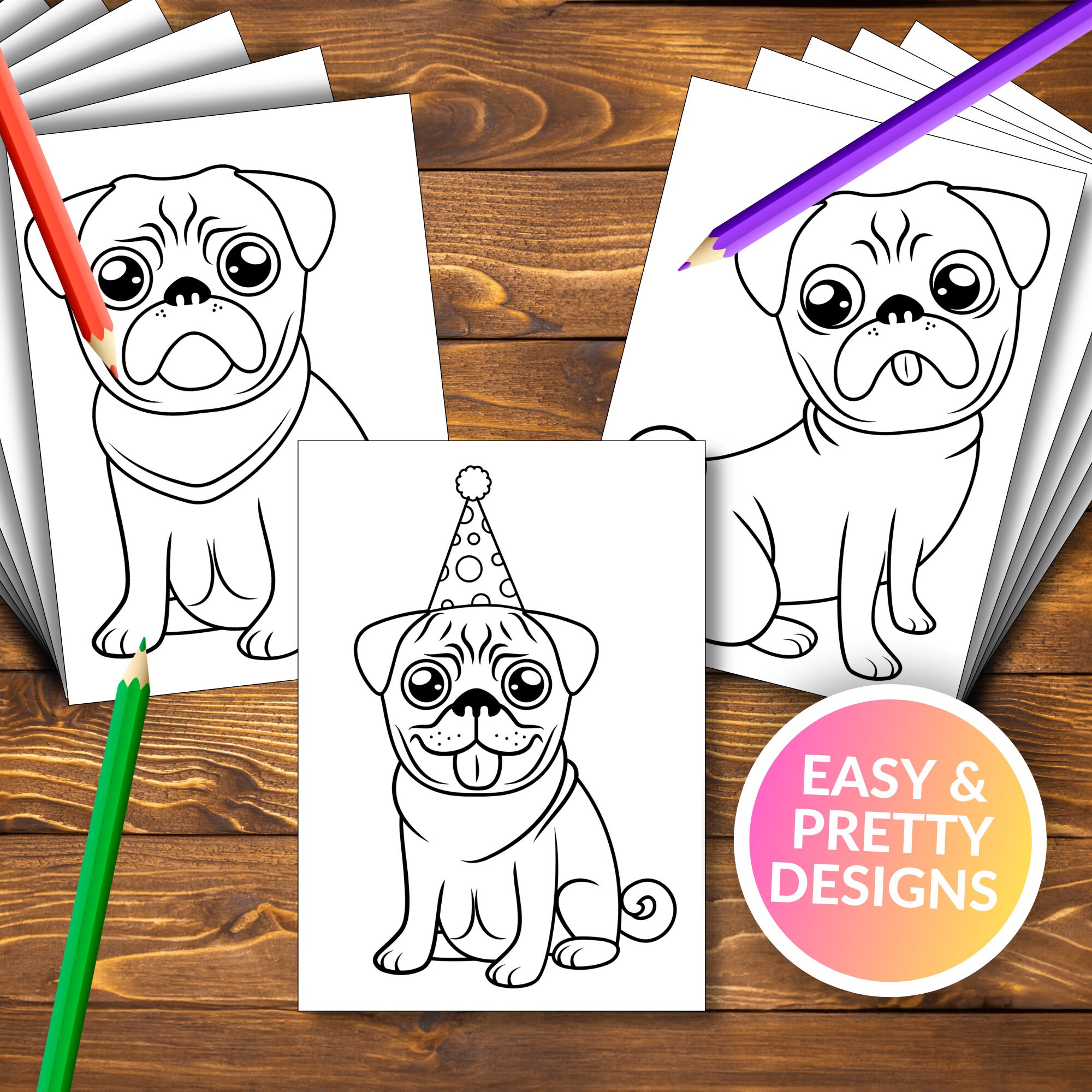Cute Pug Printable Coloring Pages, Cute Pug Coloring Book, Easy and ...